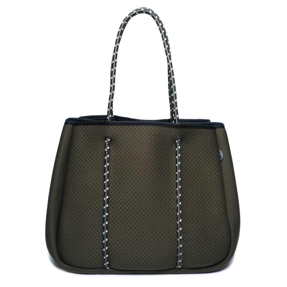Annabel Ingall olive green laser cut neoprene tote